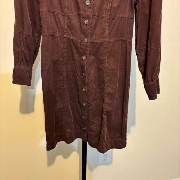 Madewell Esti Brown Corduroy Button Front Long Sleeve Dress - Picture 7 of 11